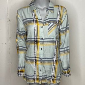 BKE Plaid Blue Yellow Eased Casual Button Down, M